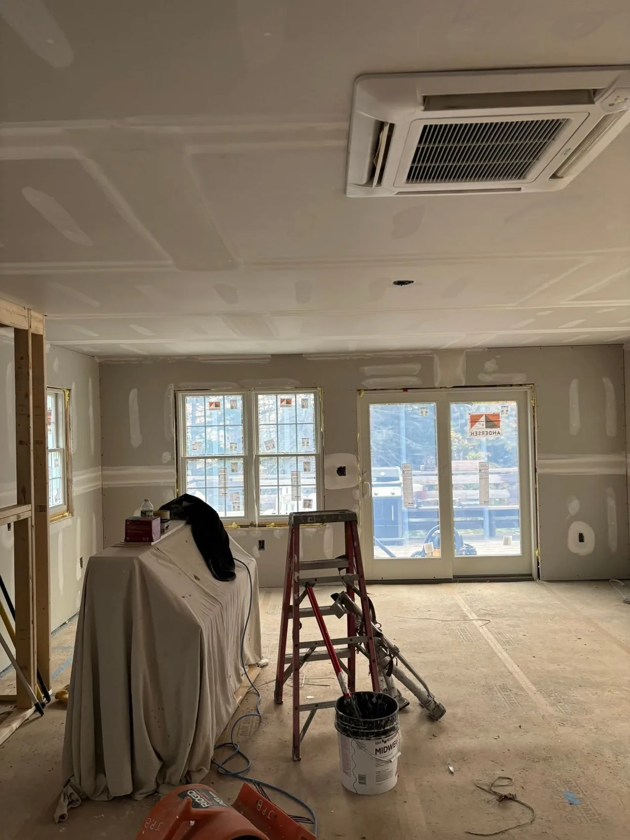 Large finished drywall room